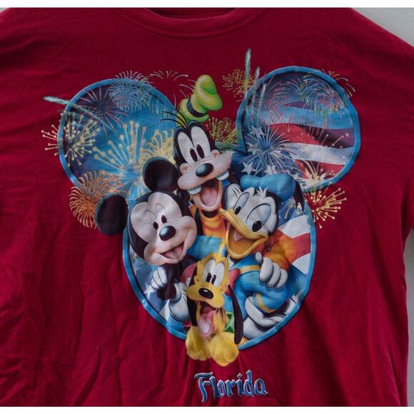 Vintage Disney Mickey and Friends Disney World Florida T-Shirt Red Size L - Picture 2 of 5